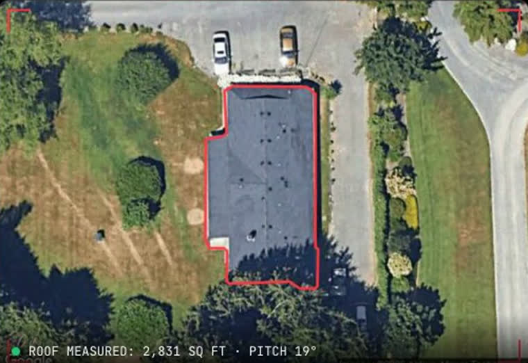 A real Lake Stevens roof measured by satellite: 2,831 sq ft, pitch 19 degrees